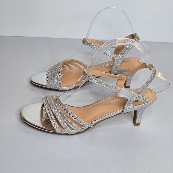 Dream Pairs Silver Glitter Rhinestone Strap Low Heel Dress Sandal Shoe Sz 7.5 - Picture 5 of 12